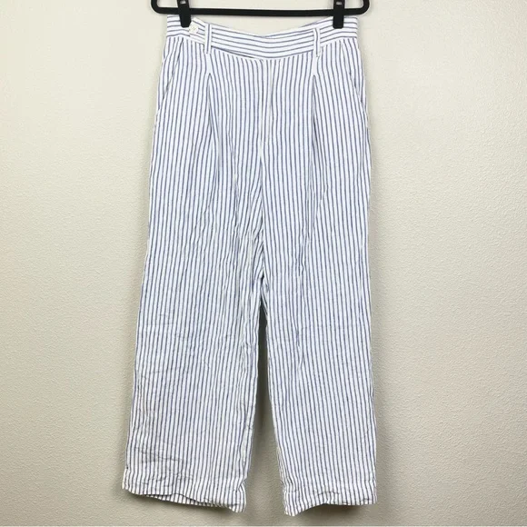 Madewell Women's 8 The Harlow Wide-Leg Pant in 100% Linen Bluestone Stripe White - Picture 3 of 16
